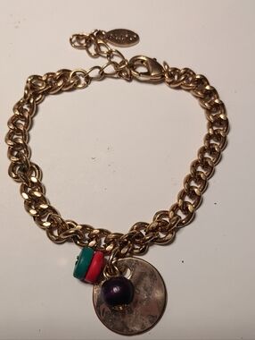 Aldo Gold-Tone Chain Bracelet with Turquoise, Coral & Purple Charms